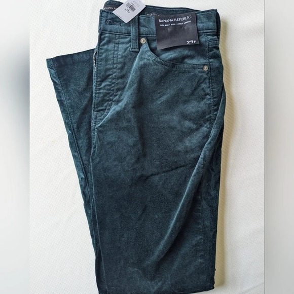 NWT Banana Republic Skinny Velvet Velour Pant Jean High Rise 29 Petite Green - Picture 2 of 2